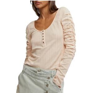 Free People XSmall Shirt Long Sleeve Henley Peach NWT Romantic Feminine